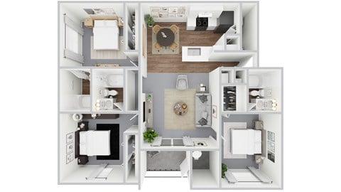 Floor plan for 3 beds, 3 baths, 1341 sqft